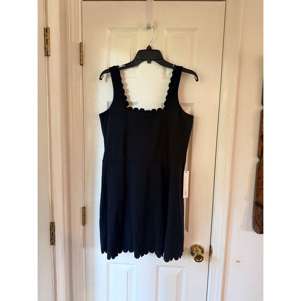 AQUA Athletic Scalloped Square Neck Dress Black Exclusive 300004057 XS NEW